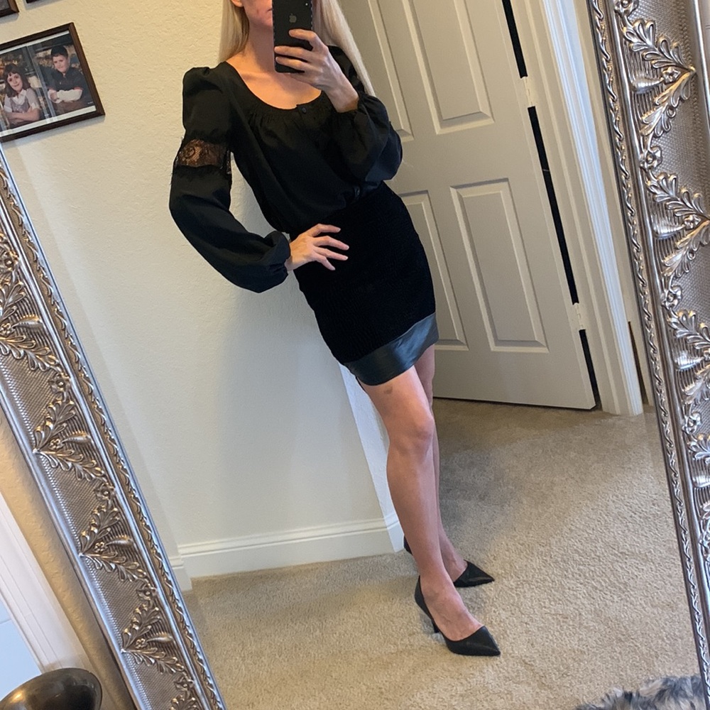 Bar III Velvet  printed, leather trim skirt - Picture 15 of 17